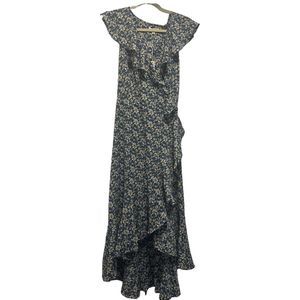 New Max Studio Blue Floral Sleeveless Wrap Dress Women’s Size Large Hi Low